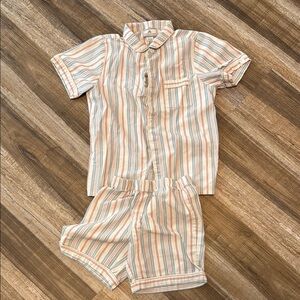 Petite Plume Cream and Blue Pajama Set with Classic Stripes